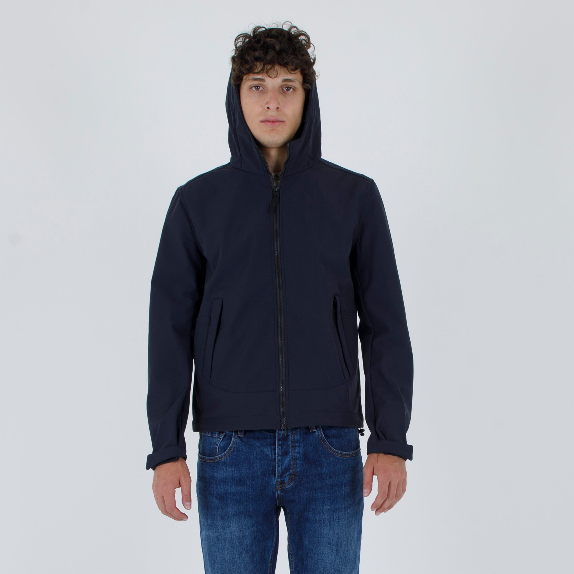 giubbetto zip con cappuccio tessuto tecnico