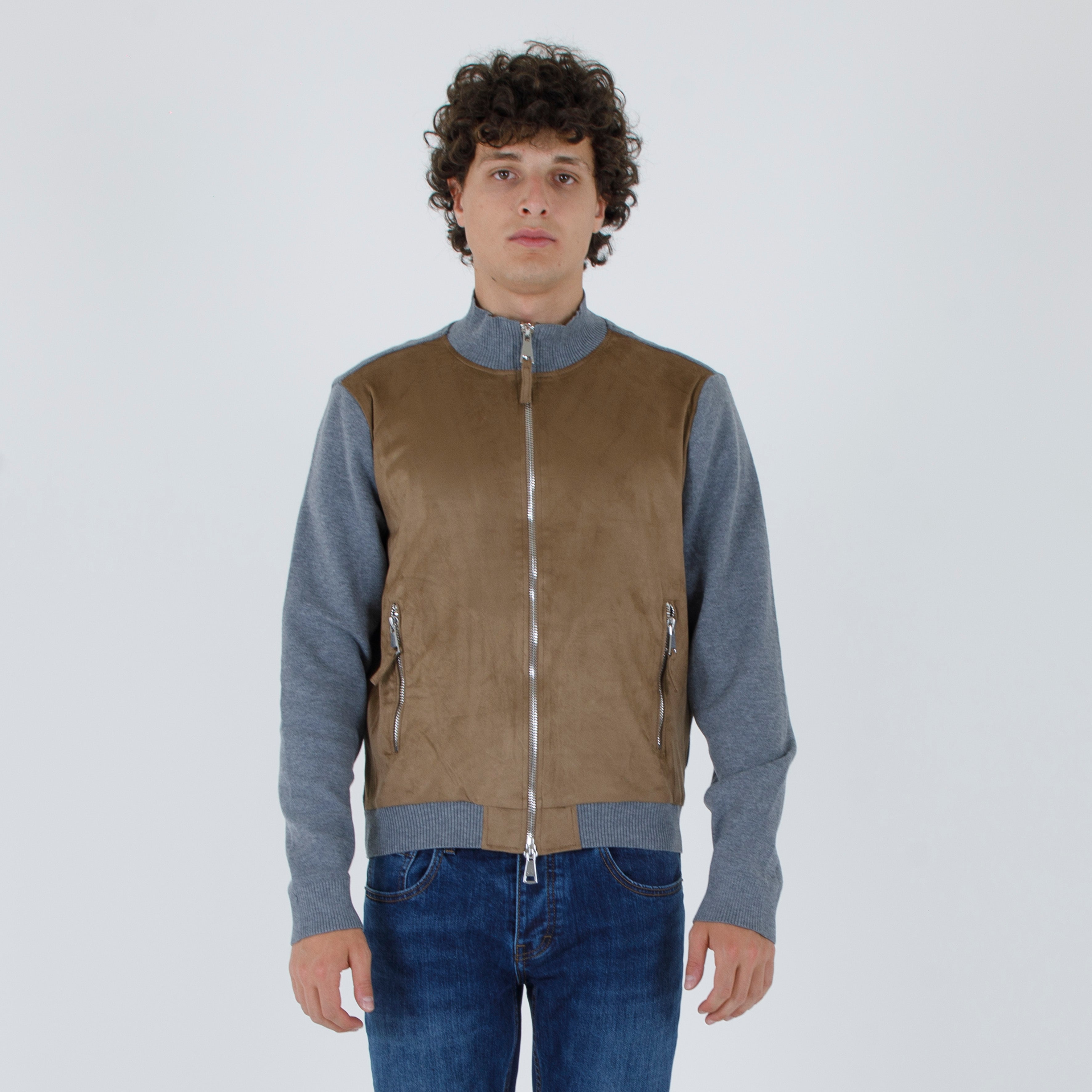 Blusotto maglia ecopelle zip