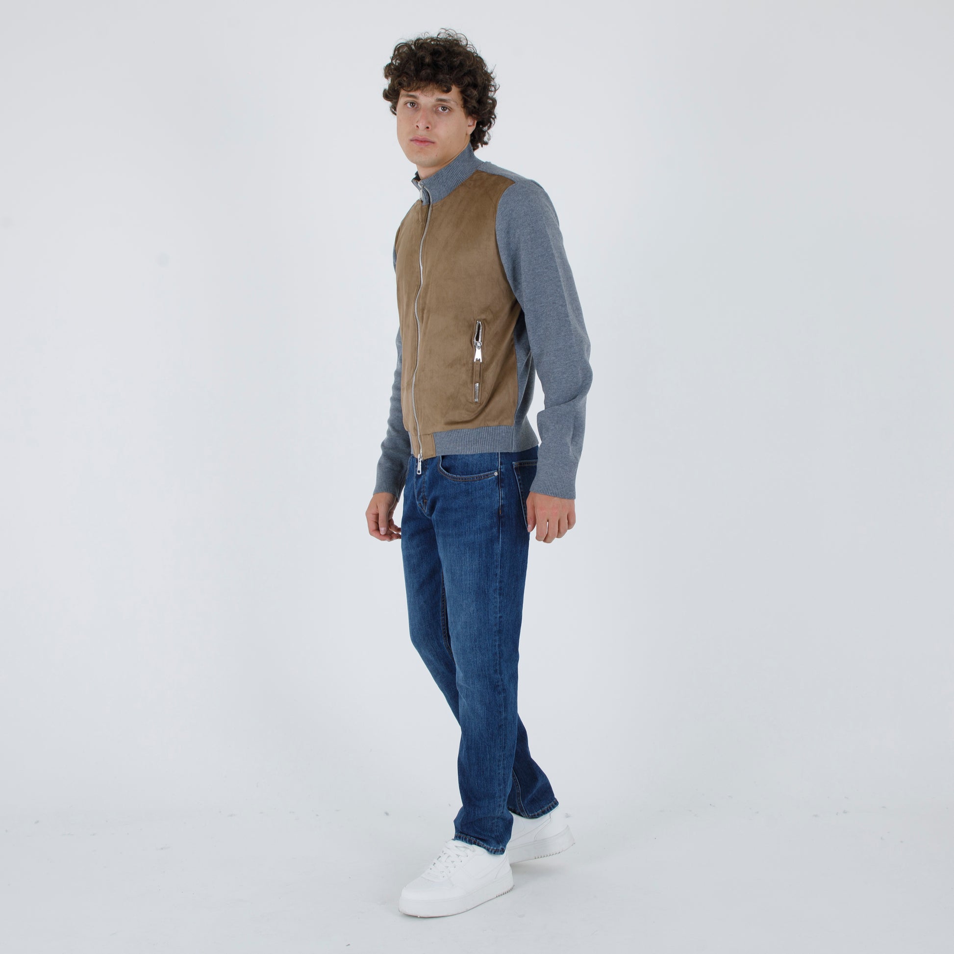 Blusotto maglia ecopelle zip