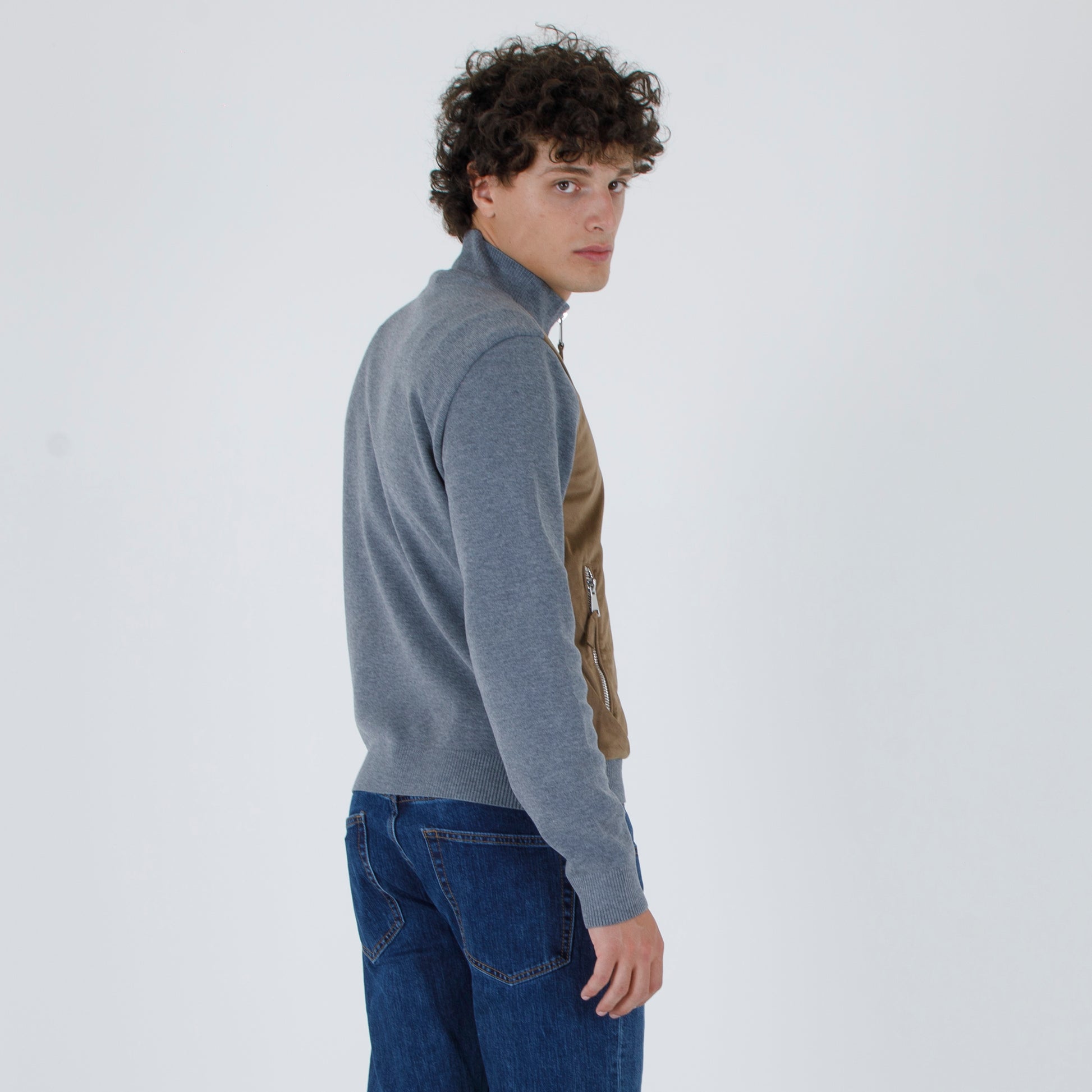 Blusotto maglia ecopelle zip