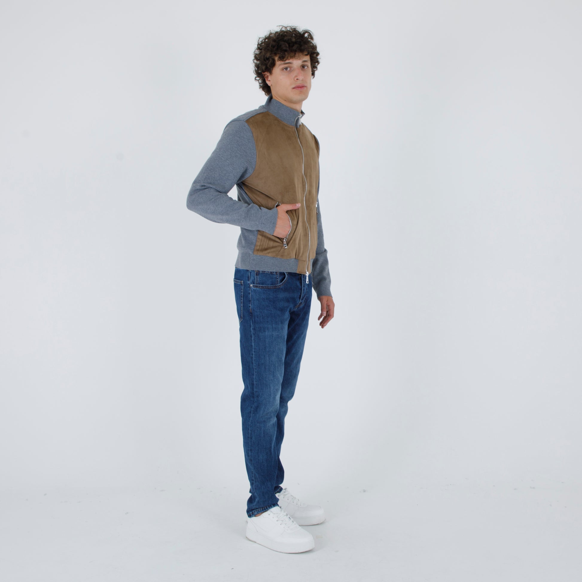 Blusotto maglia ecopelle zip